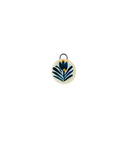 round blue tulip ceramic charm