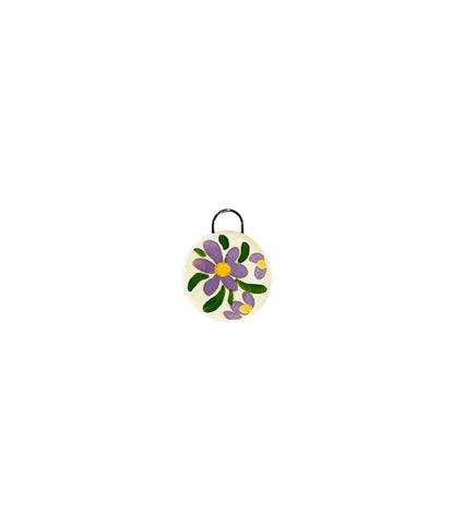 purple flowers ceramic charm